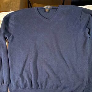 Fusion Men's V-Neck Pullover Cotton Blend Knit Sweater Navy Blue L